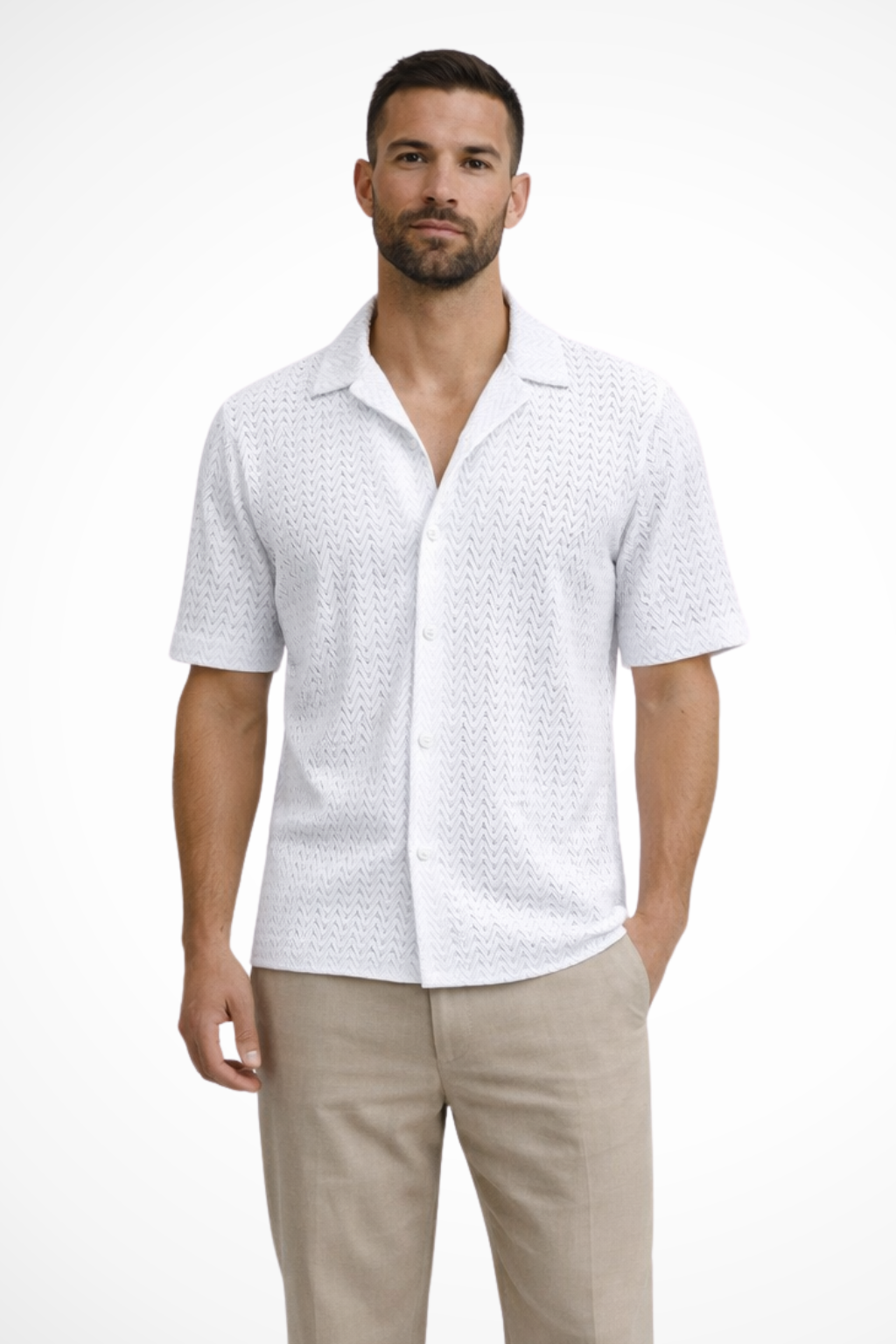Solano | Men's Shirt – Lightweight Chevron Texture With Open Collar 2
