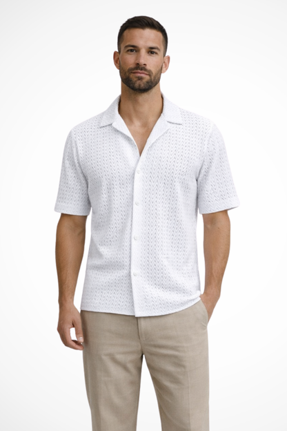 Solano | Men's Shirt – Lightweight Chevron Texture With Open Collar 2