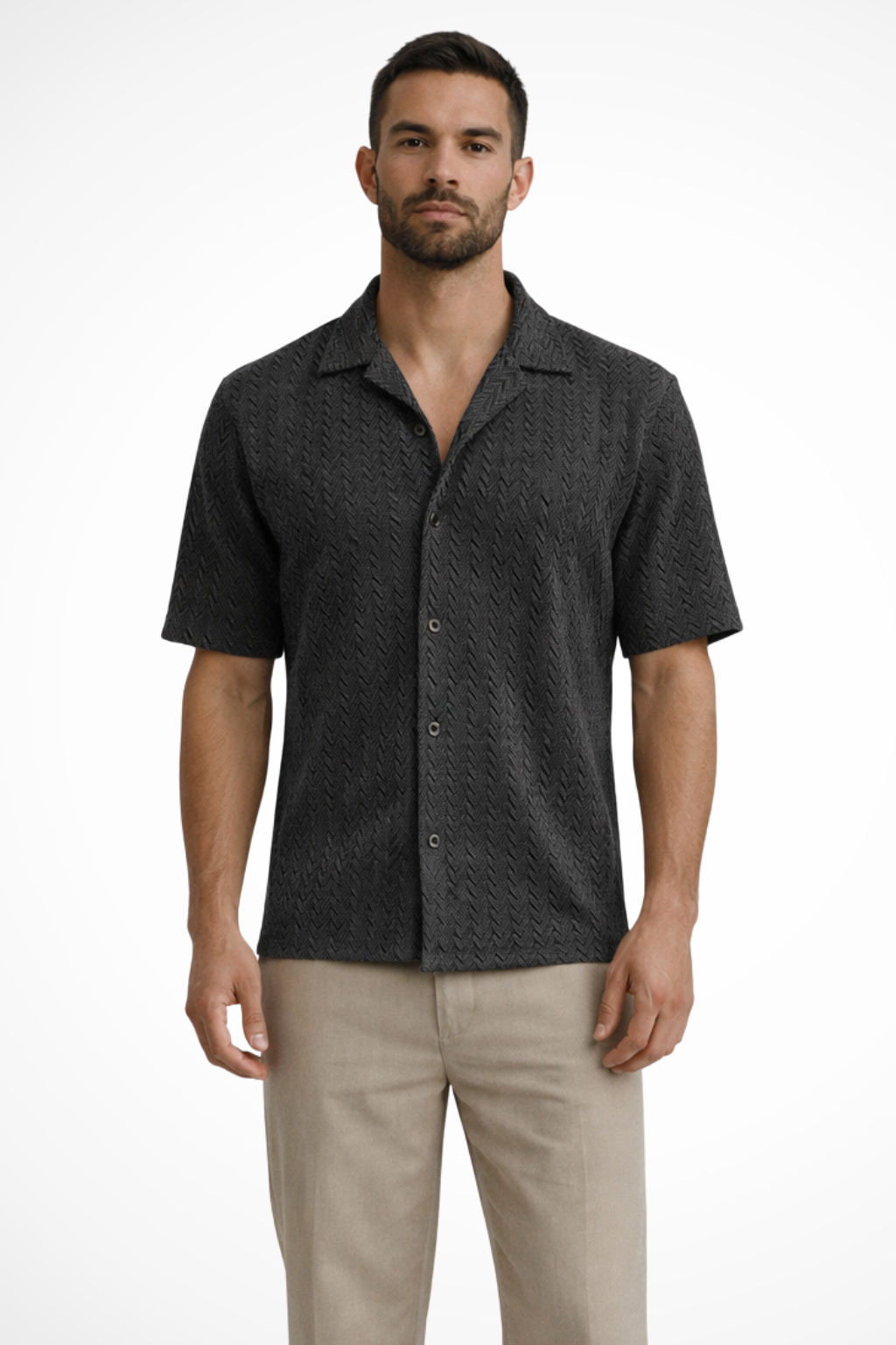 Solano | Men's Shirt – Lightweight Chevron Texture With Open Collar 4