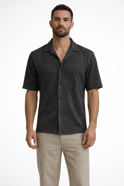 Solano | Men's Shirt – Lightweight Chevron Texture With Open Collar 4