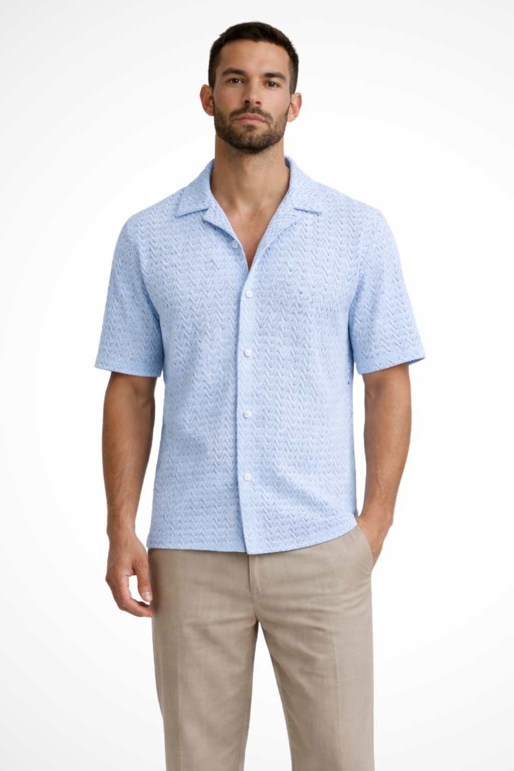 Solano | Men's Shirt – Lightweight Chevron Texture With Open Collar 6