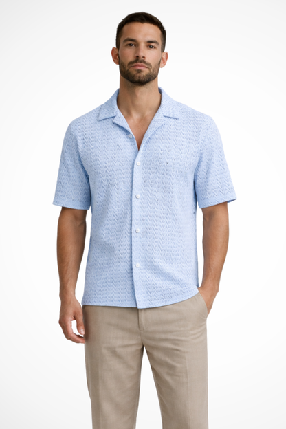 Solano | Men's Shirt – Lightweight Chevron Texture With Open Collar 6