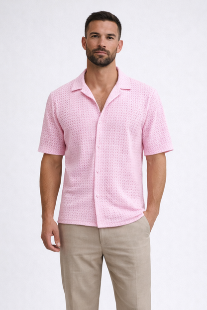Solano | Men's Shirt – Lightweight Chevron Texture With Open Collar 8