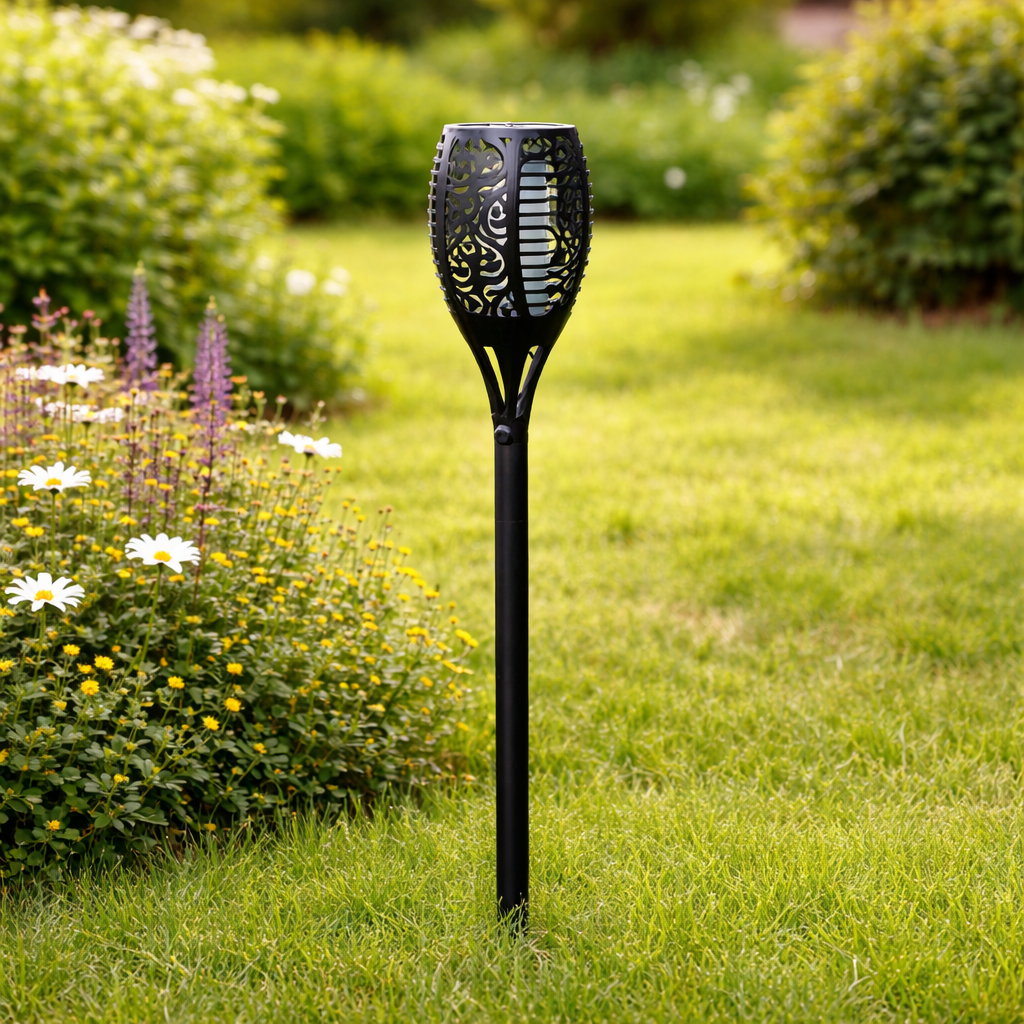 Solar Flame Torch Light Ground Stake | Flickering LED with Dusk-to-Dawn Sensor | IP67 Waterproof Garden Lighting
