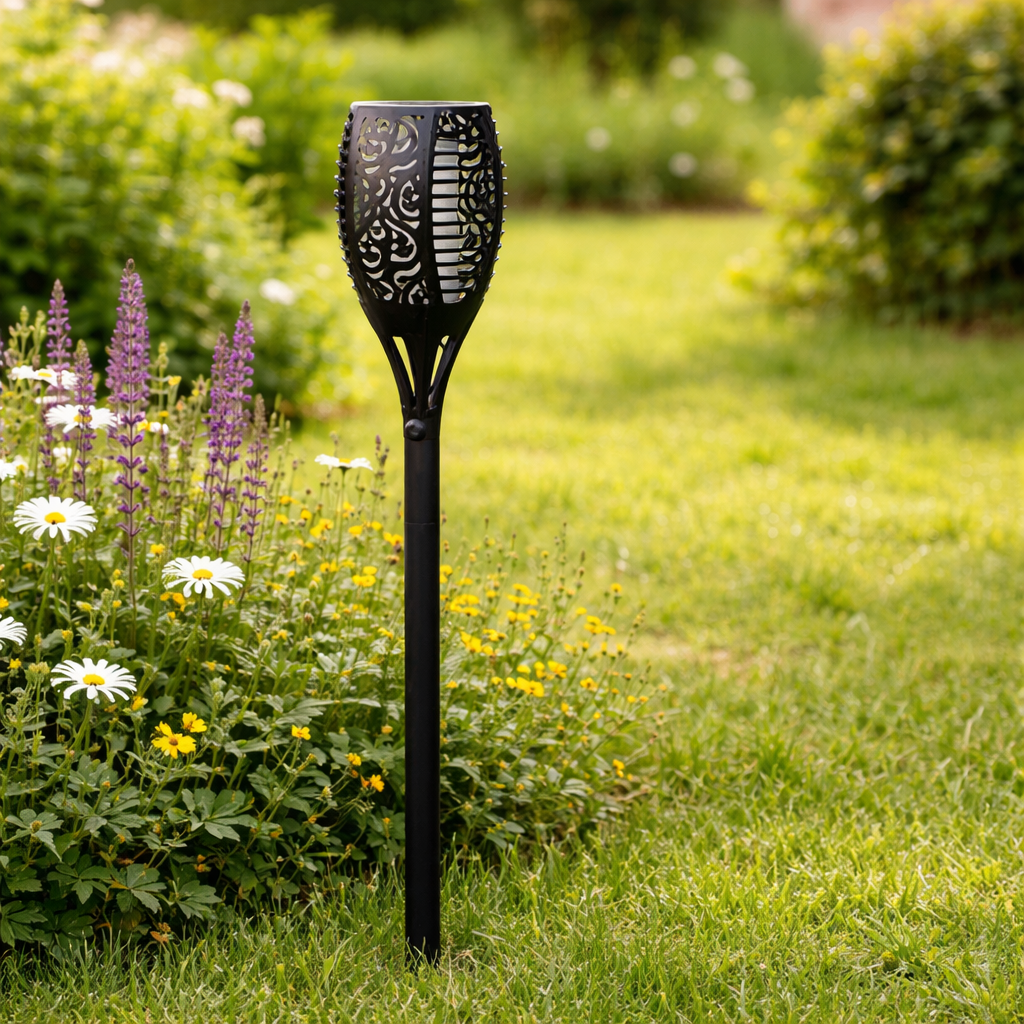 Solar Flame Torch Light Ground Stake | Flickering LED with Dusk-to-Dawn Sensor | IP67 Waterproof Garden Lighting