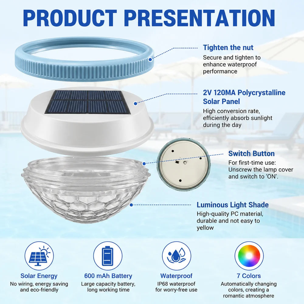 Solar Floating Pool Light – RGB Colour Changing Waterproof Lamp