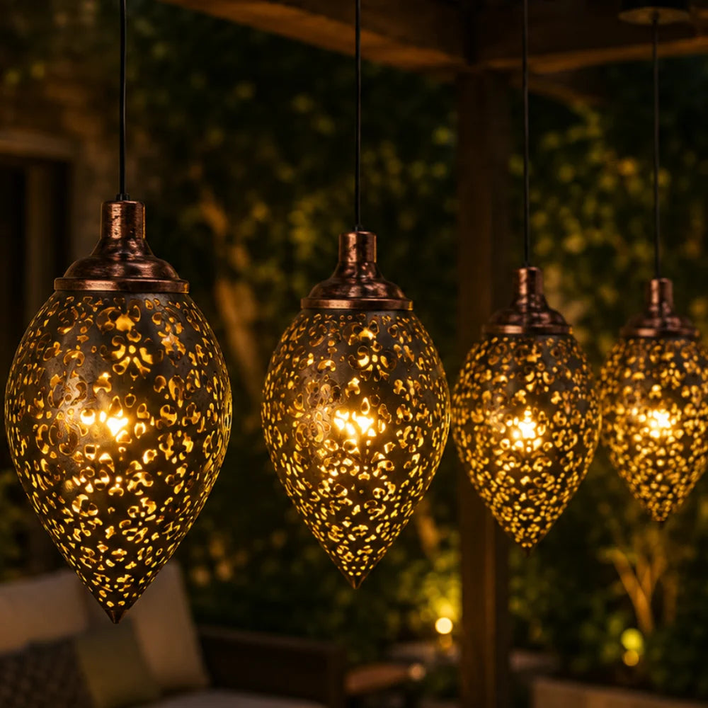 Solar Hanging Lantern – Handcrafted Copper Outdoor Garden Light