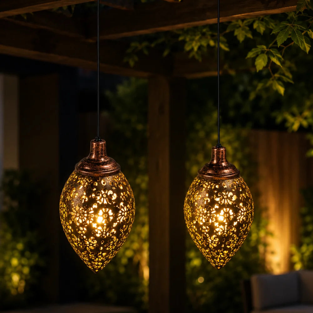 Solar Hanging Lantern – Handcrafted Copper Outdoor Garden Light