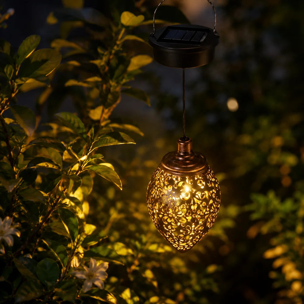 Solar Hanging Lantern – Handcrafted Copper Outdoor Garden Light