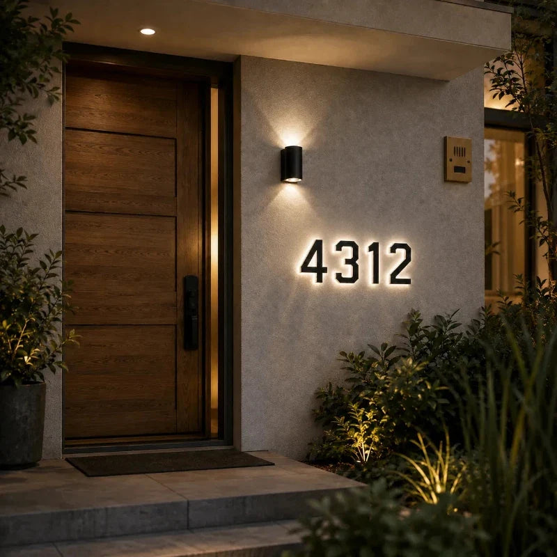 Solar House Number Sign, ABS Plate | IP44 Waterproof, 10-Hour Battery | Dusk Sensor, Warm White LED, Adhesive or Screw Fixing