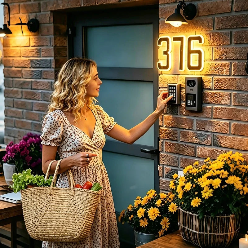 Solar House Number Sign, ABS Plate | IP44 Waterproof, 10-Hour Battery | Dusk Sensor, Warm White LED, Adhesive or Screw Fixing