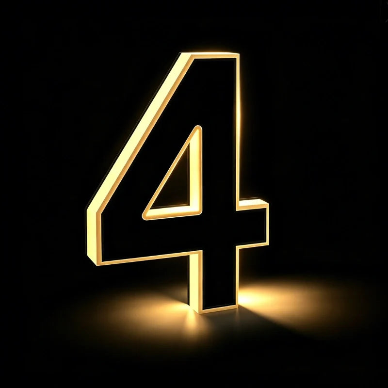 Solar House Number Sign, ABS Plate | IP44 Waterproof, 10-Hour Battery | Dusk Sensor, Warm White LED, Adhesive or Screw Fixing