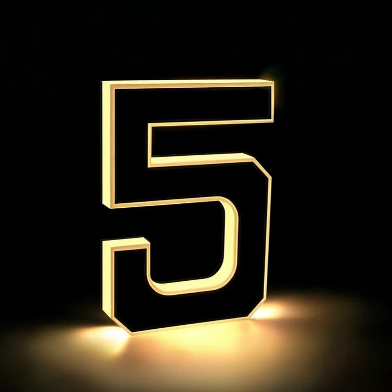 Solar House Number Sign, ABS Plate | IP44 Waterproof, 10-Hour Battery | Dusk Sensor, Warm White LED, Adhesive or Screw Fixing