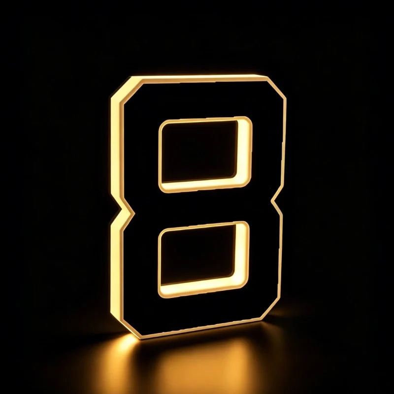 Solar House Number Sign, ABS Plate | IP44 Waterproof, 10-Hour Battery | Dusk Sensor, Warm White LED, Adhesive or Screw Fixing