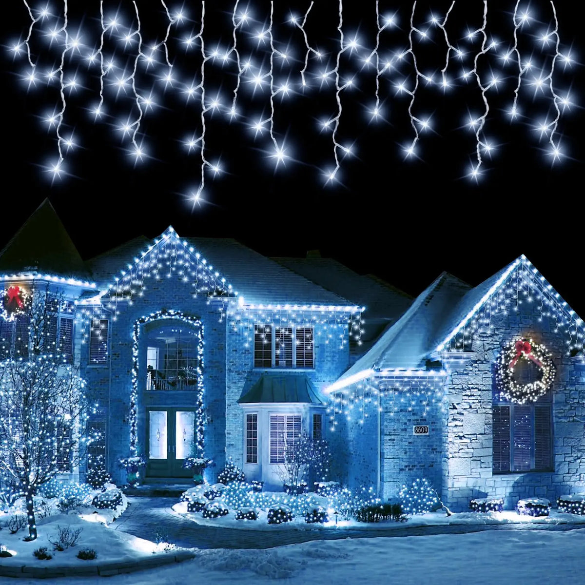 Solar Icicle Lights Outdoor Christmas Halloween Decor | 8 Lighting Modes, Waterproof Fairy String | Solar Powered, No Wiring