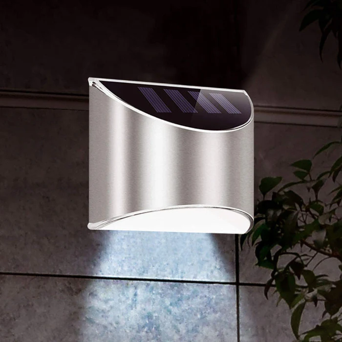 Solar LED Wall Lights Stainless Steel | Dusk-to-Dawn Sensor, Set of 4 | IP65 Waterproof, Weatherproof Cable-Free Design