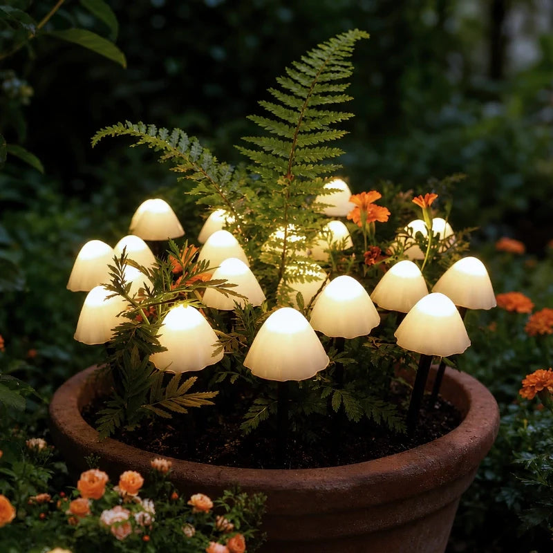 Solar Mushroom Garden Lights | Up to 20 LED Bulbs, 1250 cm String | IP65 Weatherproof, Dusk Sensor, 8 Light Modes