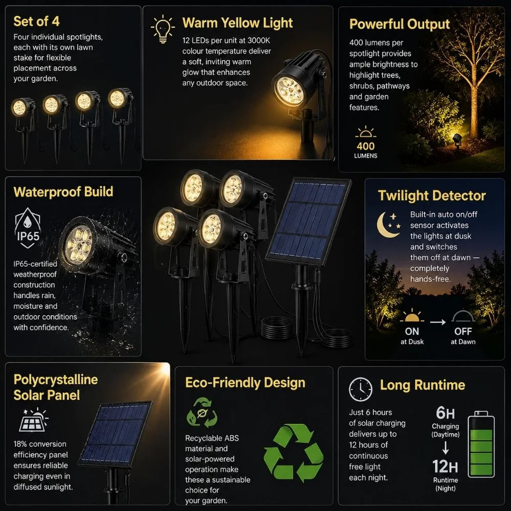 Solar Powered Security Light – 4-Pack Waterproof Garden Spike Lights