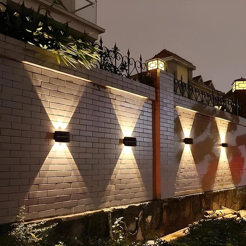 Solar Powered Wall Sconce Light | 4 or 6 LED Bulbs, IP65 Waterproof | Dual Warm & White Modes, 8-10 Hour Run Time