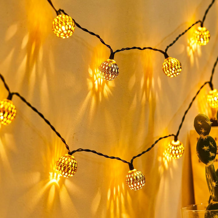 Solar String Lights Moroccan Globe | Solar Powered, No Wiring, Up to 8 Hours Runtime | IP65 Weatherproof Garden, Patio, Balcony