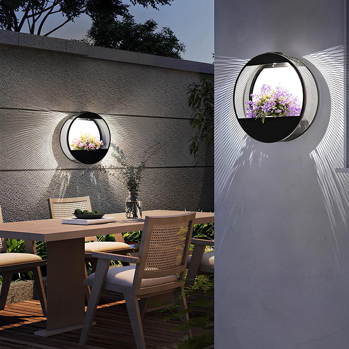 Solar Wall Pot Light with Integrated Planter | Oval or Round Style | Waterproof, Up to 8 Hours Warm & Cool White Light