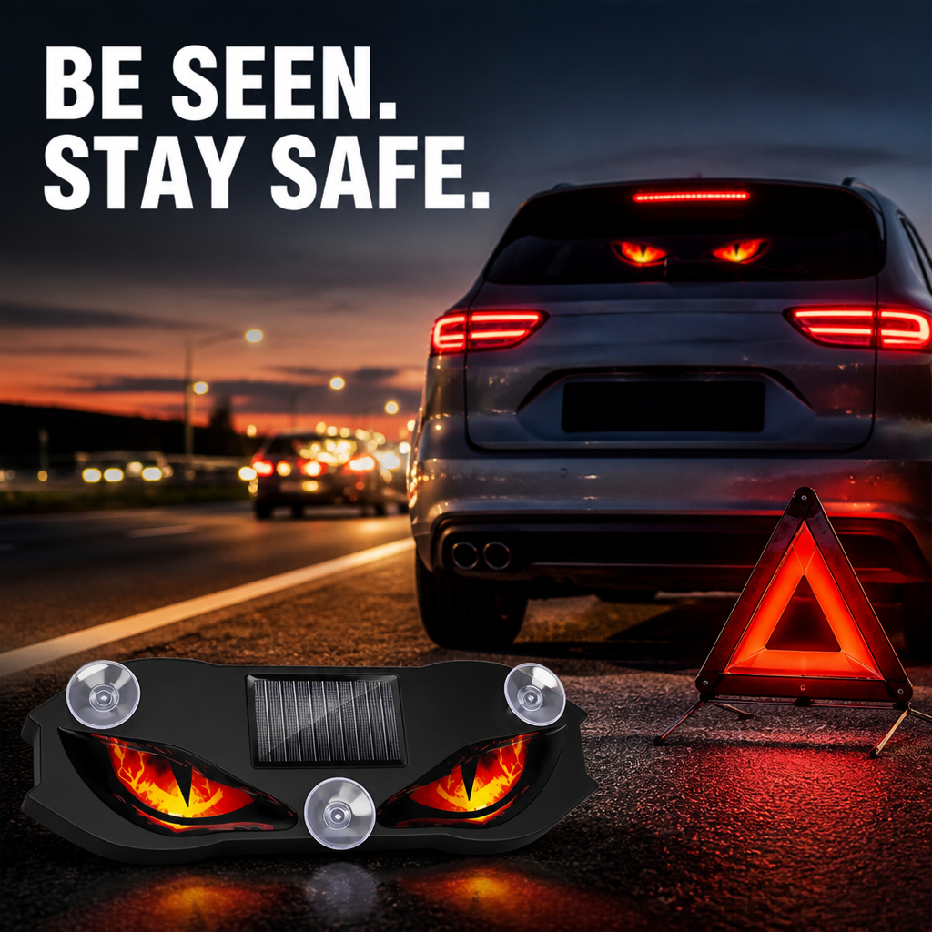 Solar Warning Light | Vibration Sensor Activation, No-Wiring Suction Mount | Dual Solar & USB Charging, 72-Hour Battery