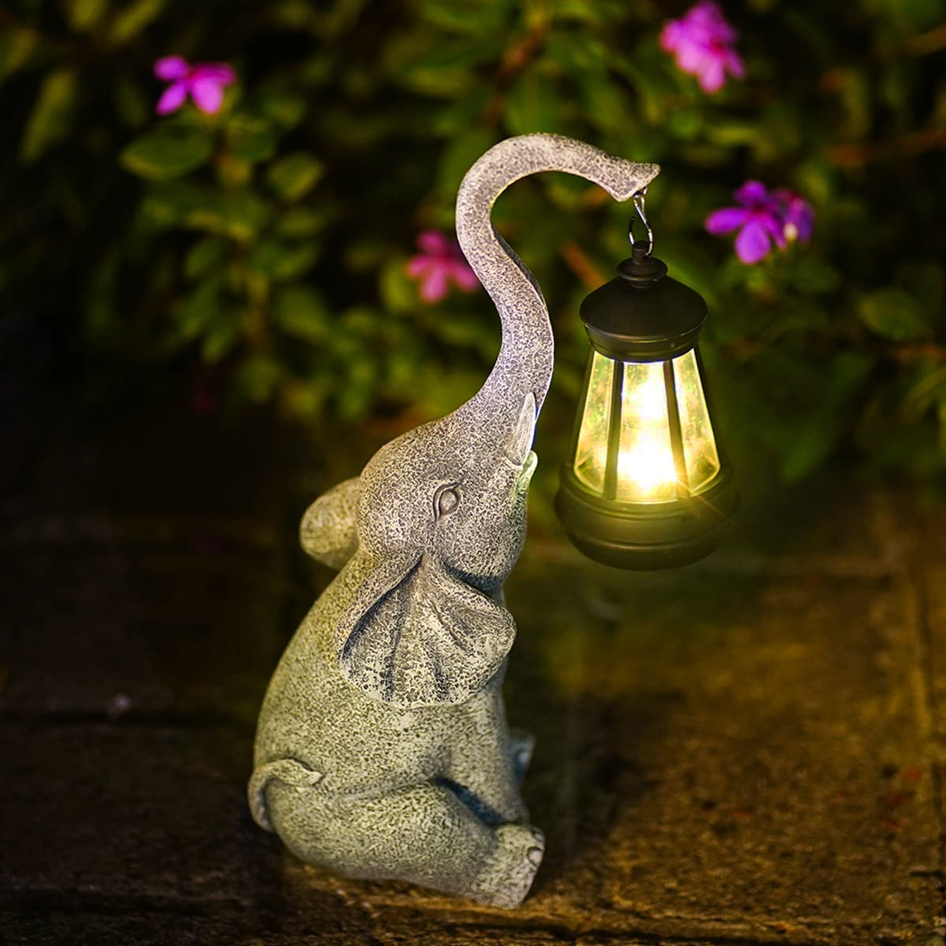 SolarGlow | Solar Garden Lights with Elephant Design - Durable Resin for Outdoor Use