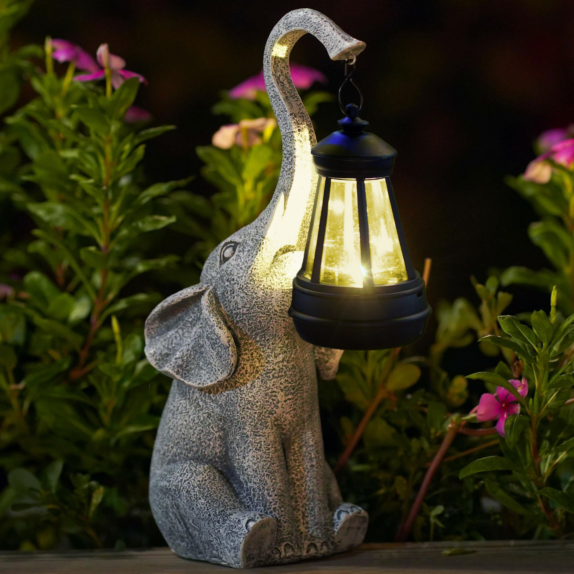SolarGlow | Solar Garden Lights with Elephant Design - Durable Resin for Outdoor Use