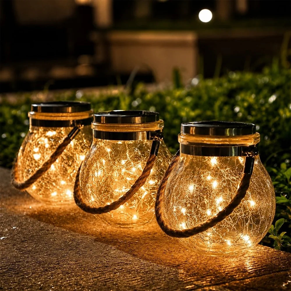 Solar Outdoor Lantern – IP65 Waterproof Cracked Glass Design
