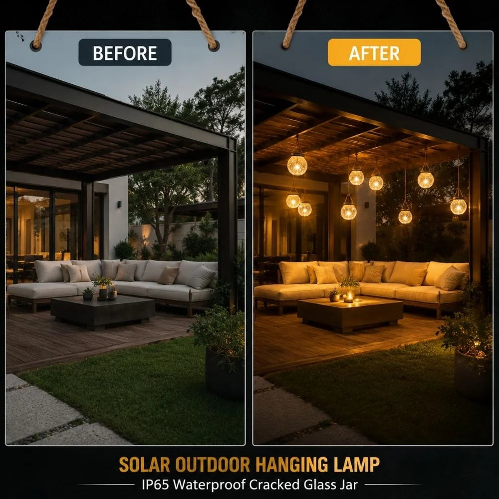 Solar Outdoor Lantern – IP65 Waterproof Cracked Glass Design