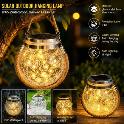 Solar Outdoor Lantern – IP65 Waterproof Cracked Glass Design