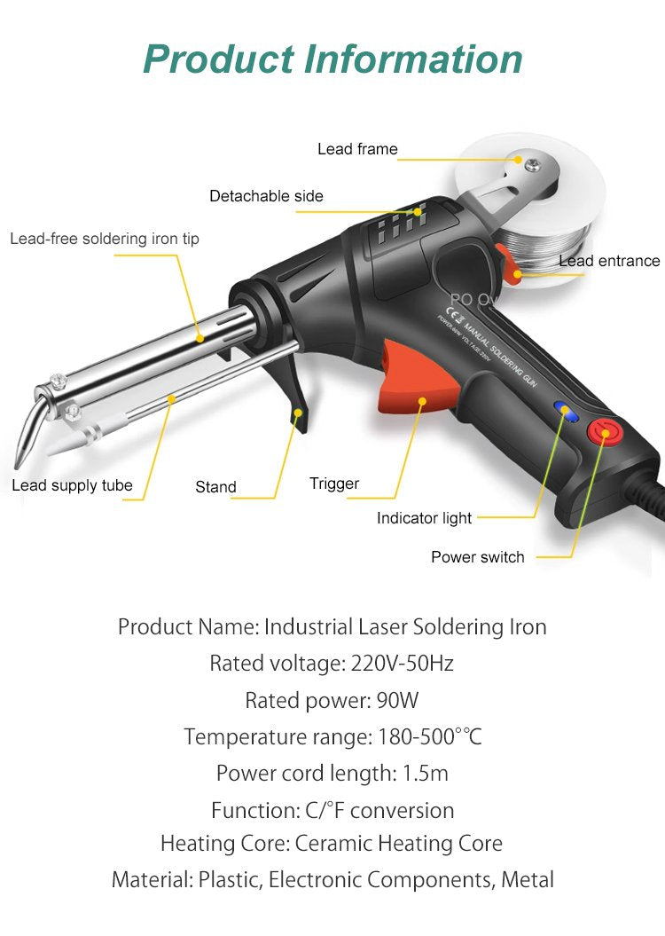 Soldering Gun | 20-Second Ceramic Core Heat-Up | Ergonomic One-Handed Control for Clean Precise Solder Joints Quickly