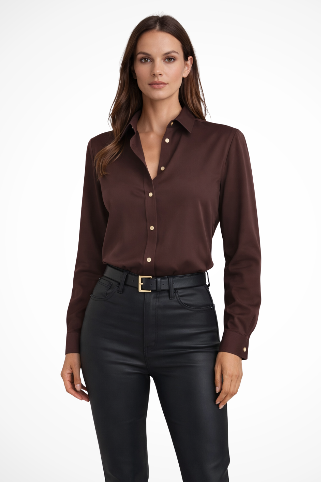 Solenne | Women's Blouse - Relaxed Fit Long Sleeve V Neck Design 1