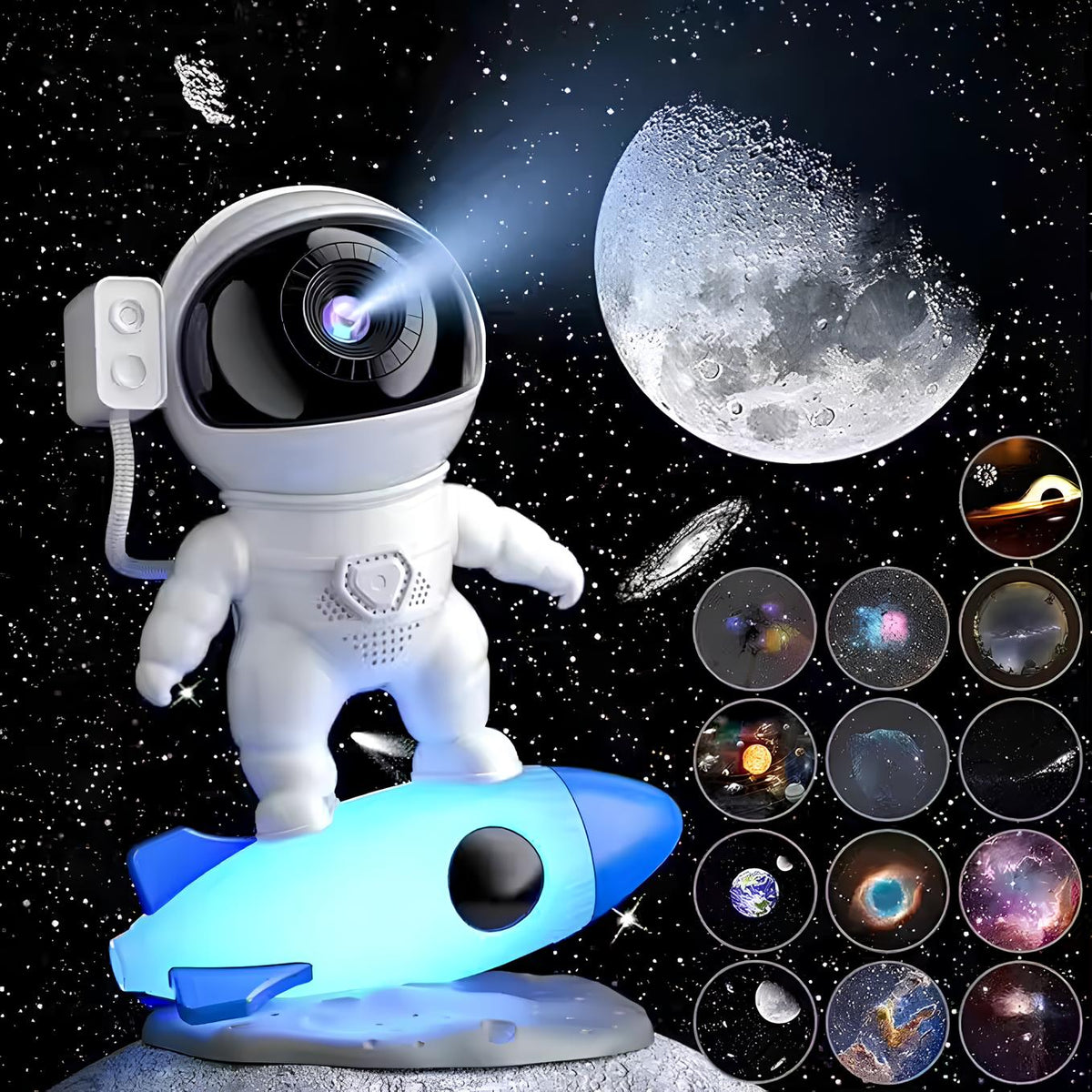 Space Projection Night Light, Rocket-Shaped Design | Multicolour Glow | 13 4K Films or App-Controlled Bluetooth Audio