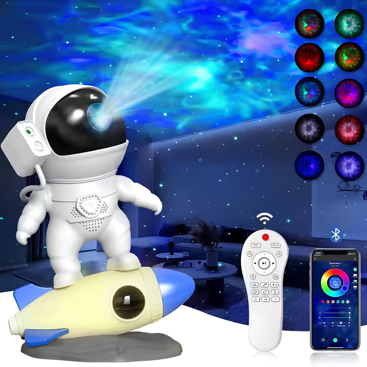 Space Projection Night Light, Rocket-Shaped Design | Multicolour Glow | 13 4K Films or App-Controlled Bluetooth Audio