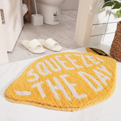 Squeeze The Day | Non-Slip Bath Mat – Lemon Design, Cotton Microfibre 0