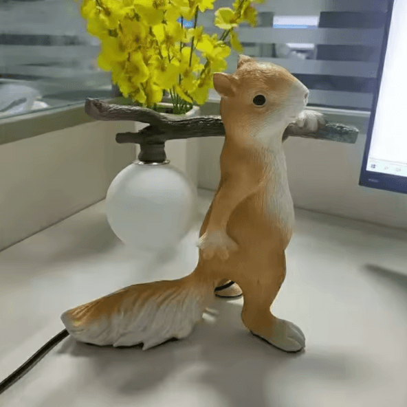 Squirrel Night Light Resin Cartoon Bedside Decor with Warm Ambient Glow