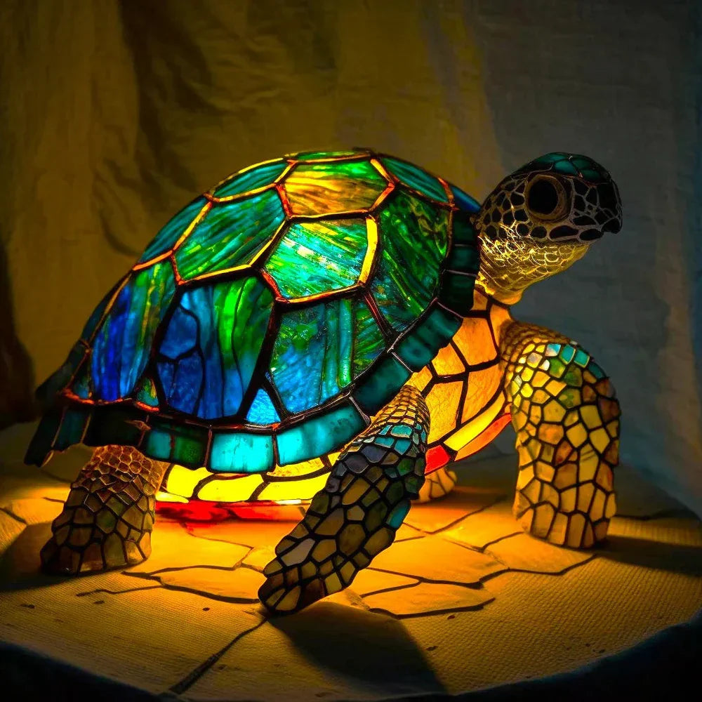Stained Glass Animal Table Lamp Polyresin 22.5 x 17 x 15 cm | 10 Animal Designs, Amber Blue Green | Warm Cosy Ambient Light