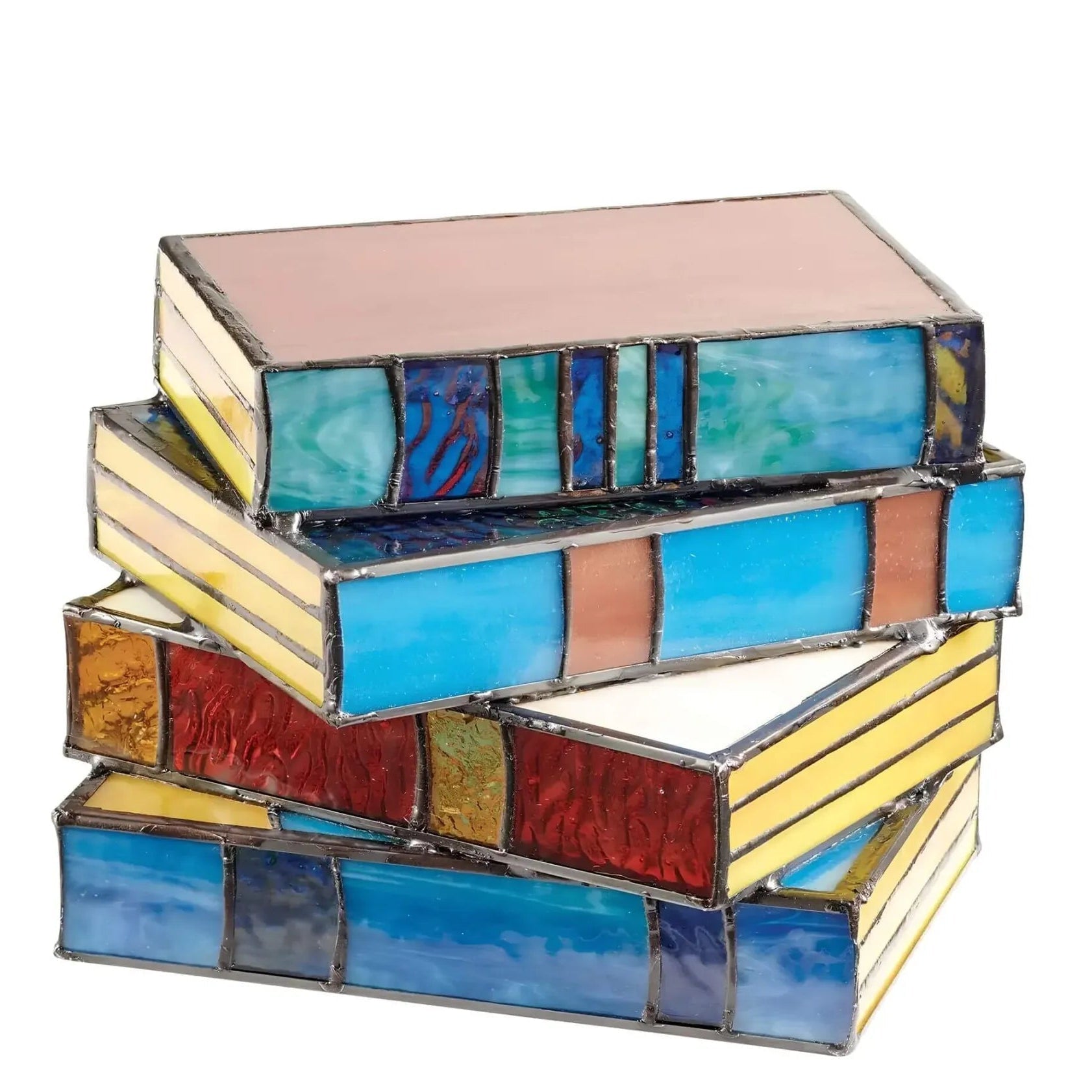 Stained Glass Book Lamp | Handcrafted Stacked-Book Accent Light