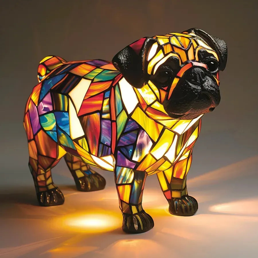 Stained glass look dog table lamp with multicolour mosaic 10