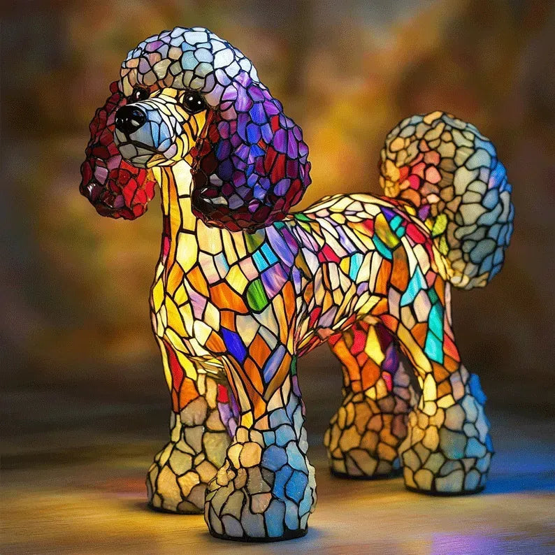 Stained glass look dog table lamp with multicolour mosaic 11