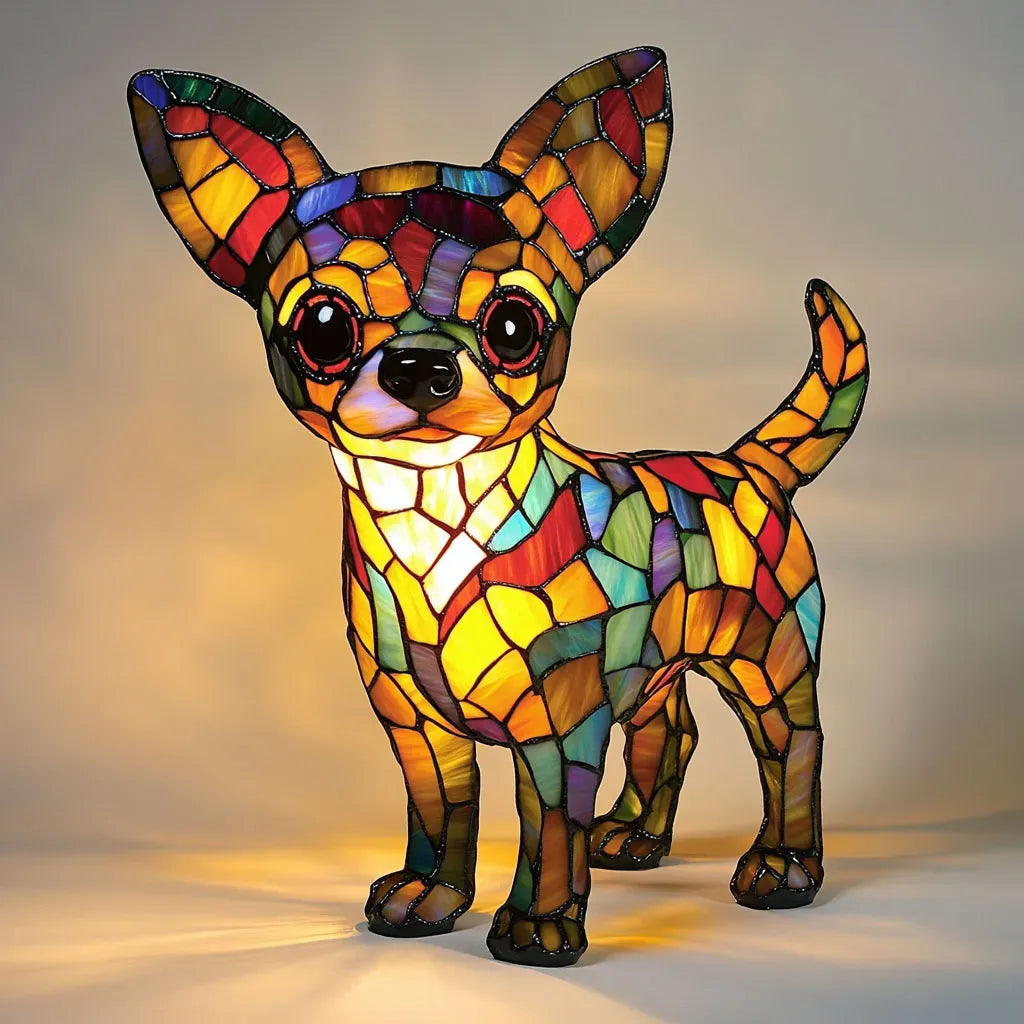 Stained glass look dog table lamp with multicolour mosaic 4