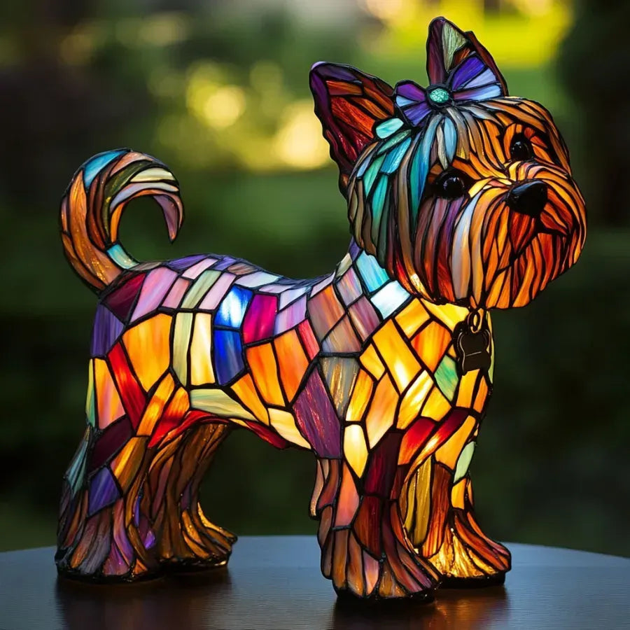 Stained glass look dog table lamp with multicolour mosaic 5