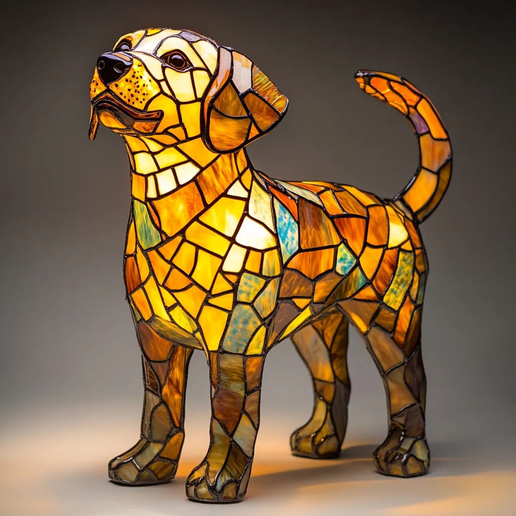 Stained glass look dog table lamp with multicolour mosaic 6