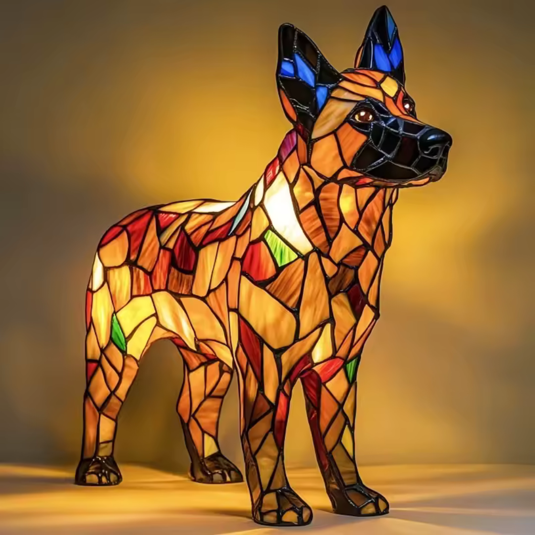 Stained glass look dog table lamp with multicolour mosaic 7