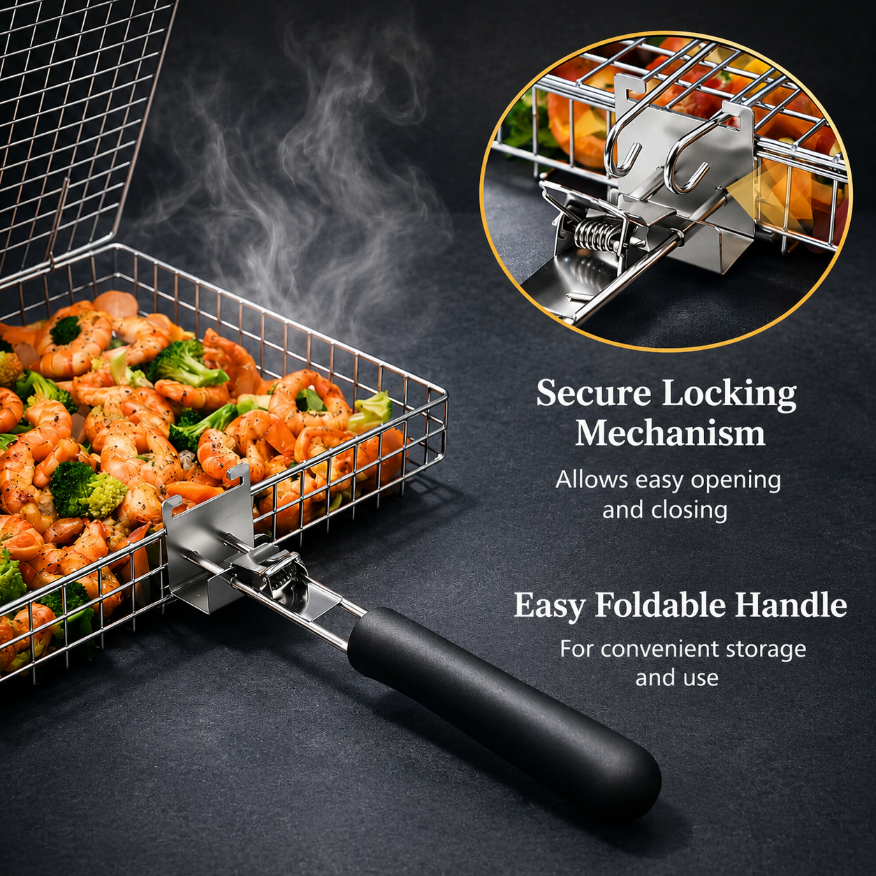 Stainless Steel Grill Basket | Hinged Basket With Long Handle