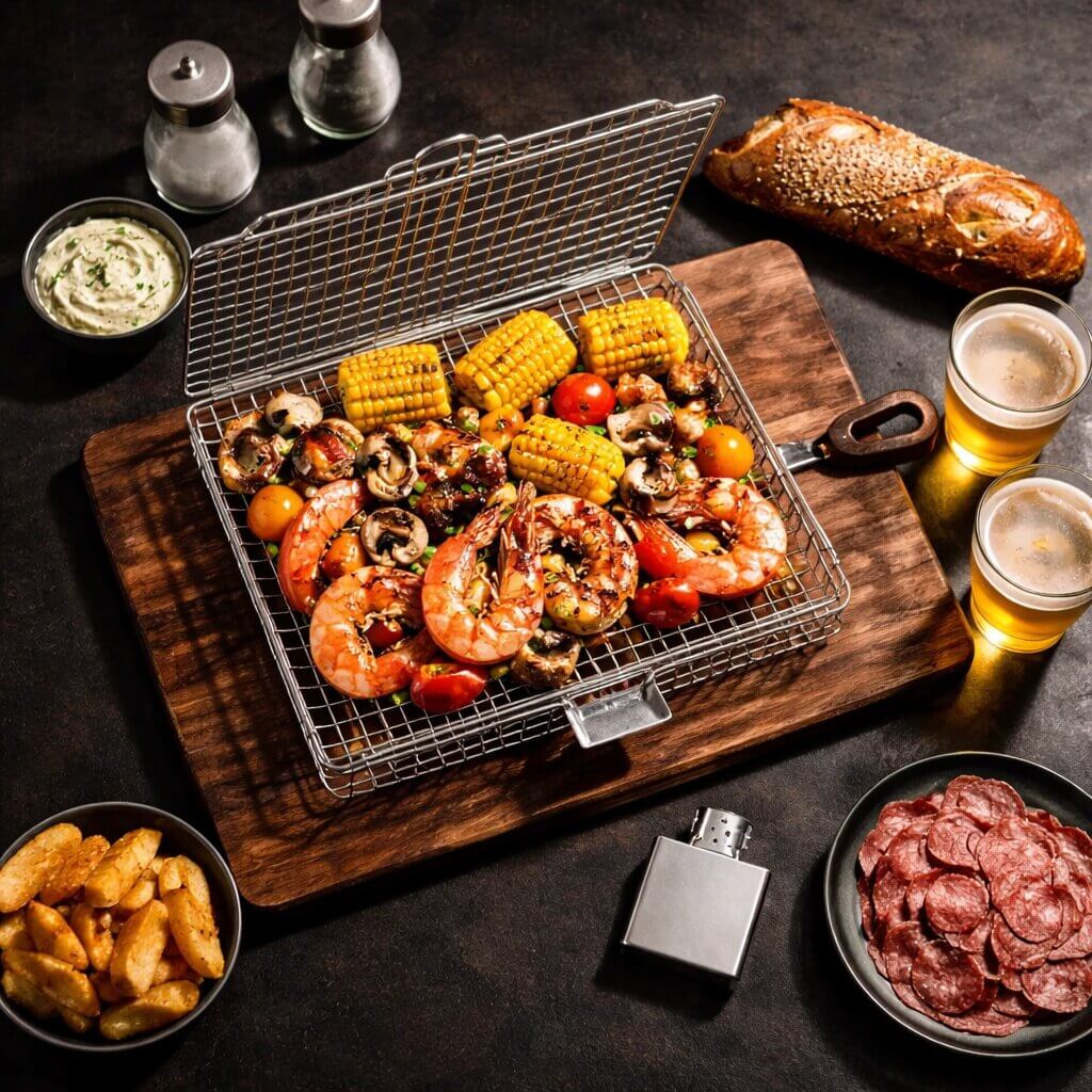 Stainless Steel Grill Basket | Hinged Basket With Long Handle