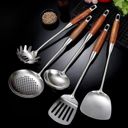 Stainless Steel Kitchen Utensil Set – 6 Piece Ergonomic Wooden Handles
