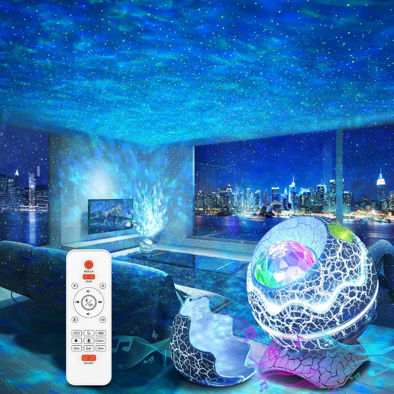 Star Projector Night Light Bluetooth Speaker | White, Gray | 33 Aurora Lighting Effects, USB Rechargeable White Noise