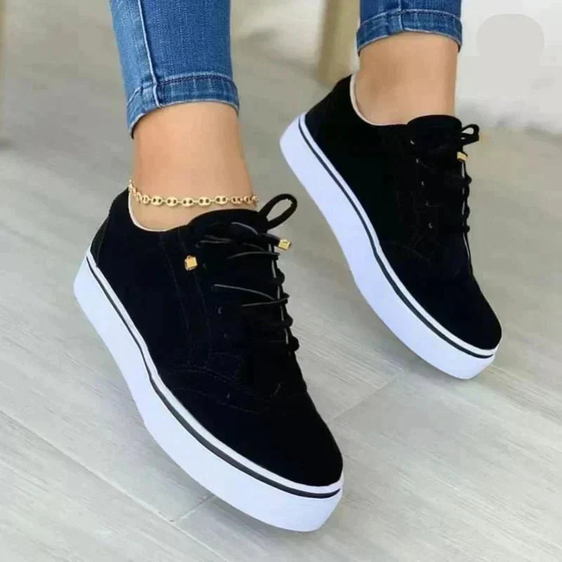 Stella | Lace-Up Platform Sneakers - Women's Brogue Flat Shoe, PU Upper